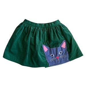 Mini Boden Corduroy Cat Appliqué Skirt Girls Size 9-10Y Years